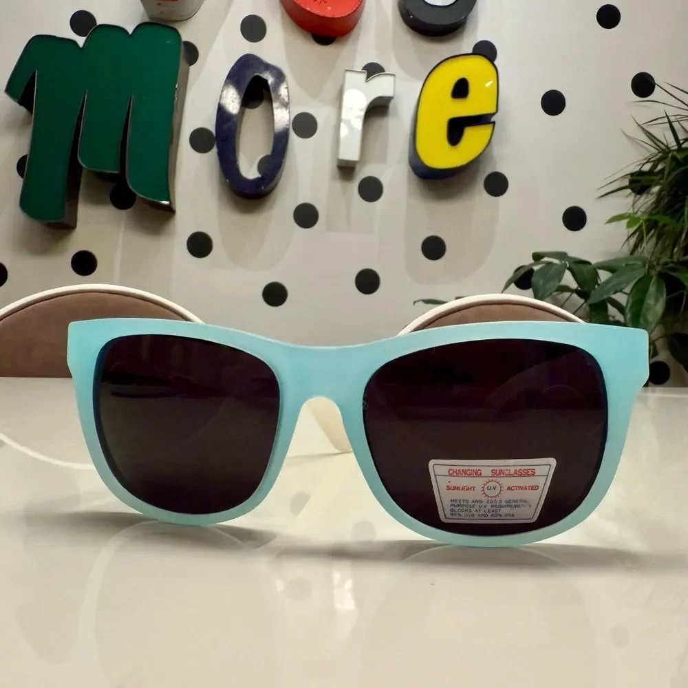 Vintage Deadstock 80s 90s Unisex Aqua Frost Translucent Color Change Sunglasses